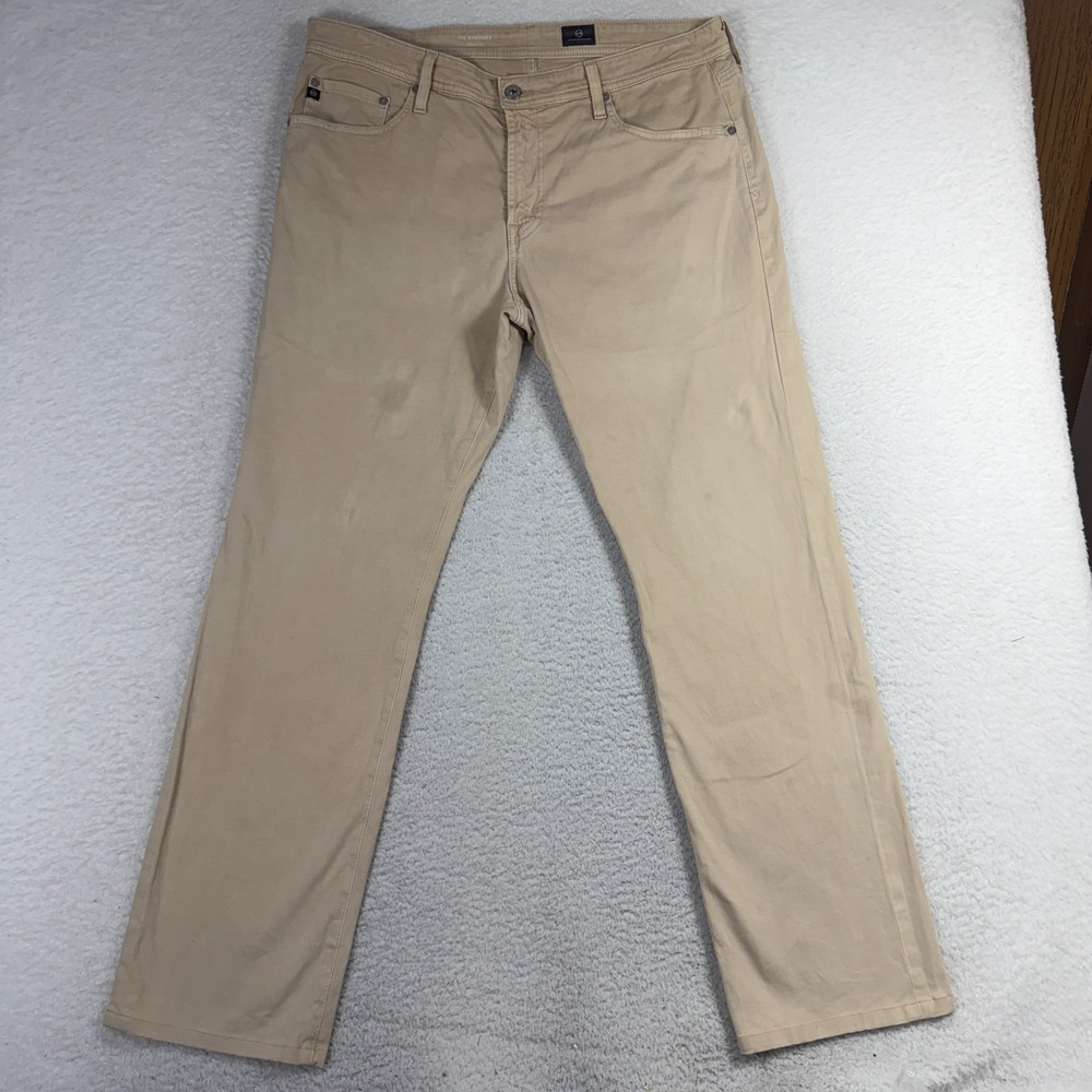 AG Adriano Goldschmied Men's 36x32 The Graduate Tailored Leg Tan Khaki Flaw